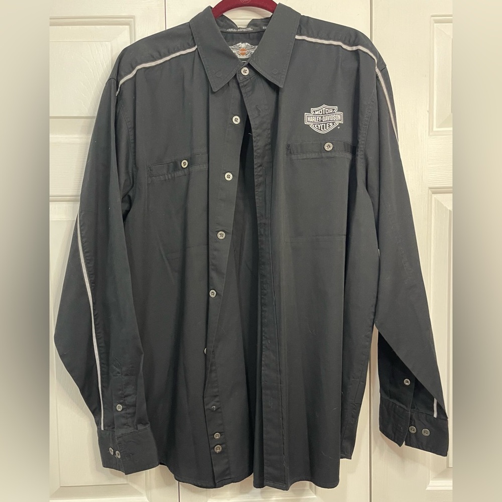 Harley Davidson Men’s Long Sleeve Button Down Black Machanic Shirt 2XL